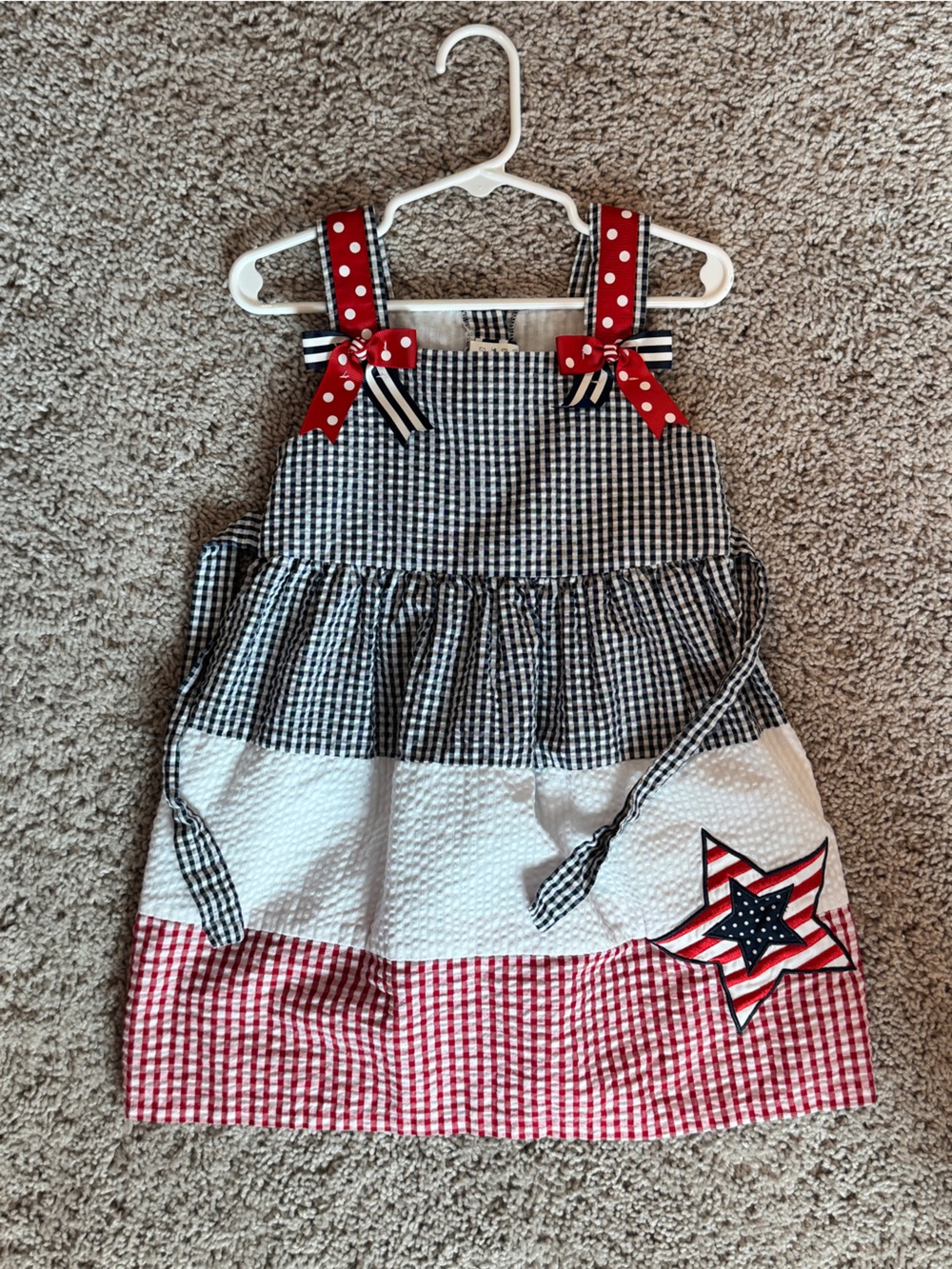 Girls' Red, White & Black Gingham Star Sundress